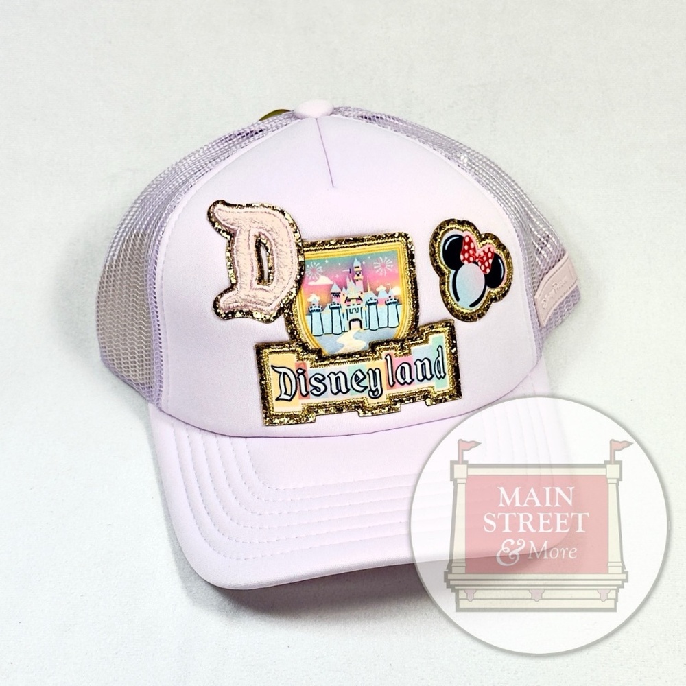 Disneyland Stoney Clover Lane Glitter Castle Minnie Ears Purple Trucker Hat NEW